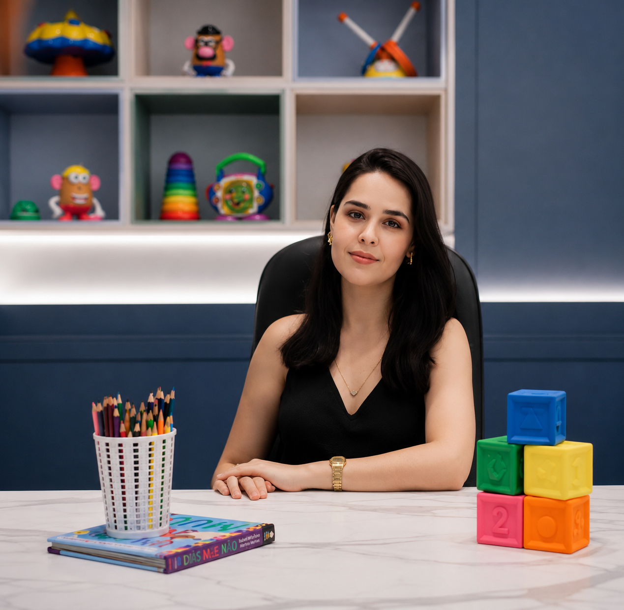 Marina Helena Santiago, neuropsicopedagoga, em seu consultório